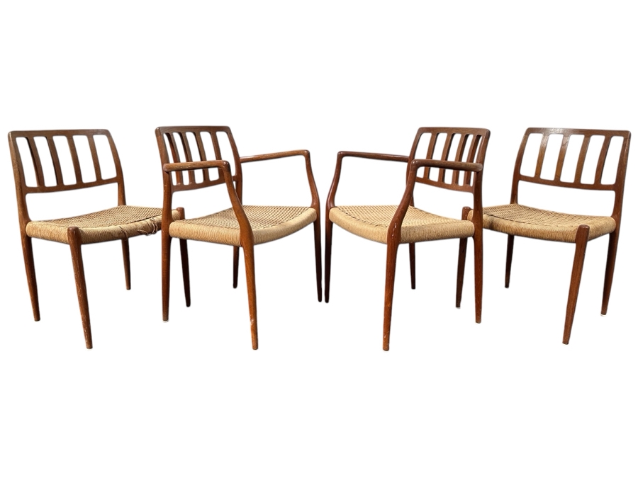 Vintage Mid-Century Modern Niels Otto Moller (J. L. Moller) Danish Teak Chairs, 2 X Model 66 Armchairs And 2 X Model 83 (Some Chairs Need Re-roping) [Photo 2]