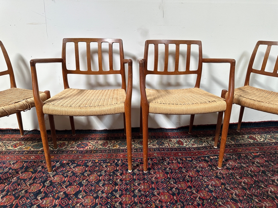 Vintage Mid-Century Modern Niels Otto Moller (J. L. Moller) Danish Teak Chairs, 2 X Model 66 Armchairs And 2 X Model 83 (Some Chairs Need Re-roping) [Photo 13]