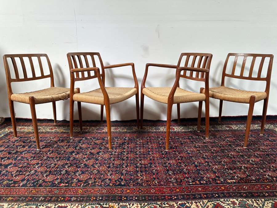 Vintage Mid-Century Modern Niels Otto Moller (J. L. Moller) Danish Teak Chairs, 2 X Model 66 Armchairs And 2 X Model 83 (Some Chairs Need Re-roping) [Photo 14]