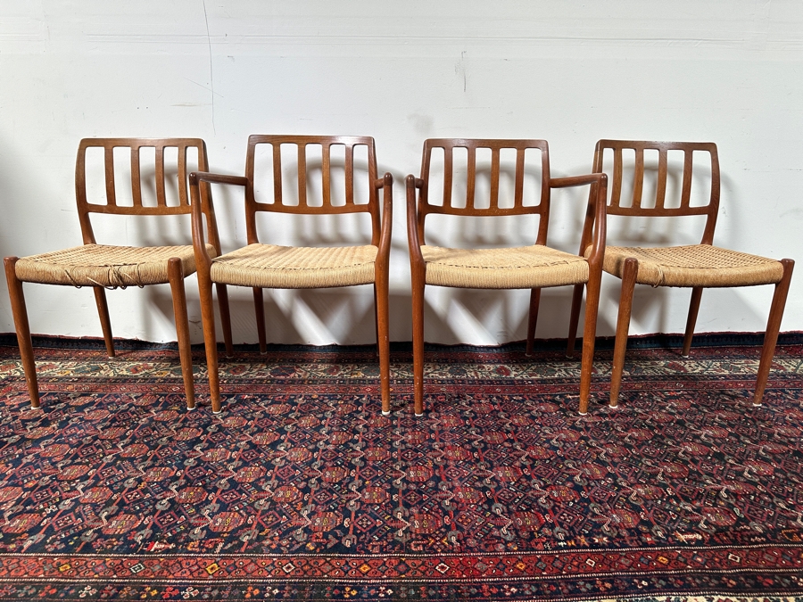 Vintage Mid-Century Modern Niels Otto Moller (J. L. Moller) Danish Teak Chairs, 2 X Model 66 Armchairs And 2 X Model 83 (Some Chairs Need Re-roping) [Photo 6]