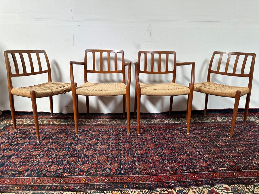 Vintage Mid-Century Modern Niels Otto Moller (J. L. Moller) Danish Teak Chairs, 2 X Model 66 Armchairs And 2 X Model 83 (Some Chairs Need Re-roping) [Photo 11]