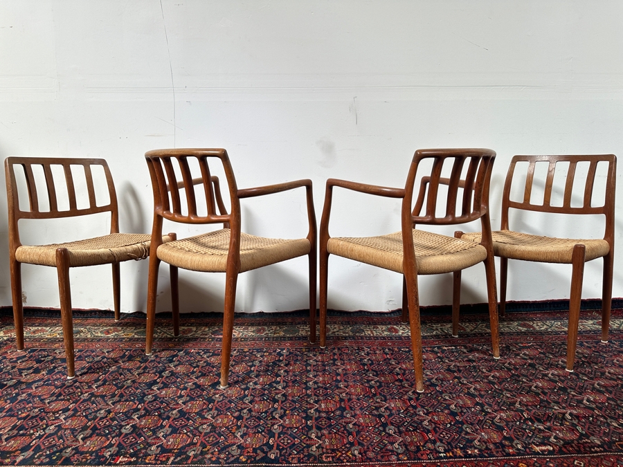 Vintage Mid-Century Modern Niels Otto Moller (J. L. Moller) Danish Teak Chairs, 2 X Model 66 Armchairs And 2 X Model 83 (Some Chairs Need Re-roping) [Photo 18]