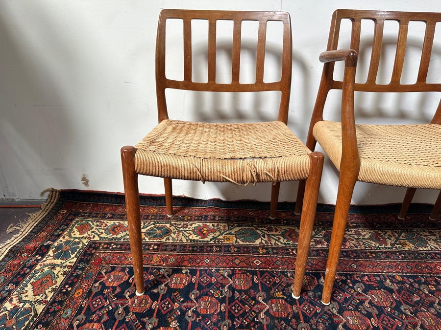 Vintage Mid-Century Modern Niels Otto Moller (J. L. Moller) Danish Teak Chairs, 2 X Model 66 Armchairs And 2 X Model 83 (Some Chairs Need Re-roping) [Photo 9]