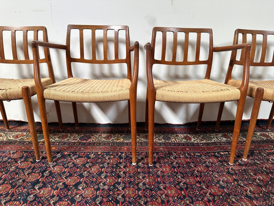 Vintage Mid-Century Modern Niels Otto Moller (J. L. Moller) Danish Teak Chairs, 2 X Model 66 Armchairs And 2 X Model 83 (Some Chairs Need Re-roping) [Photo 5]