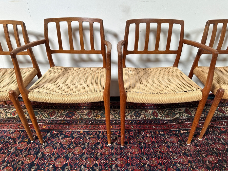 Vintage Mid-Century Modern Niels Otto Moller (J. L. Moller) Danish Teak Chairs, 2 X Model 66 Armchairs And 2 X Model 83 (Some Chairs Need Re-roping) [Photo 7]