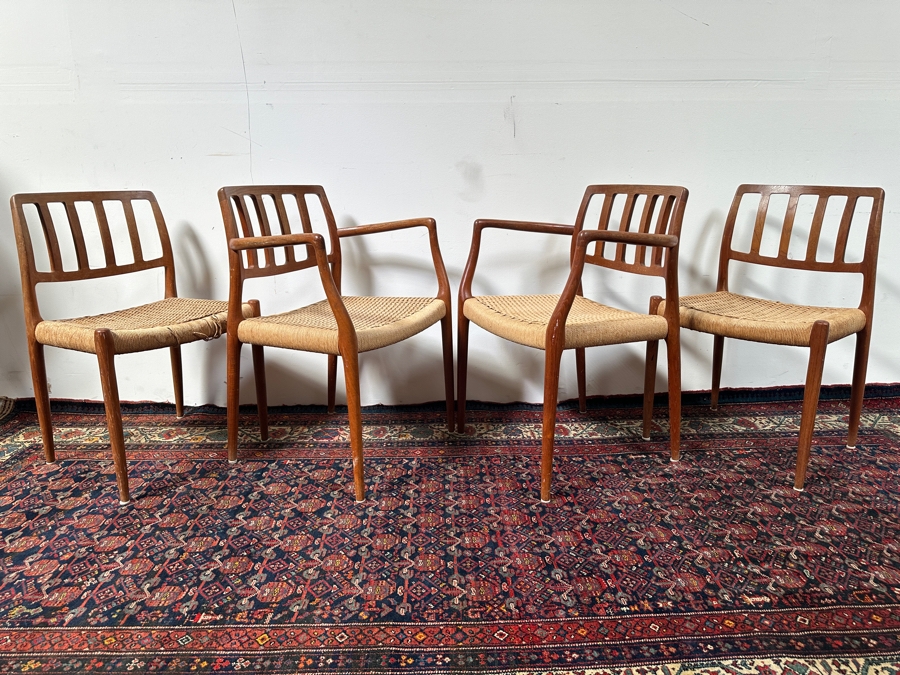 Vintage Mid-Century Modern Niels Otto Moller (J. L. Moller) Danish Teak Chairs, 2 X Model 66 Armchairs And 2 X Model 83 (Some Chairs Need Re-roping) [Photo 15]