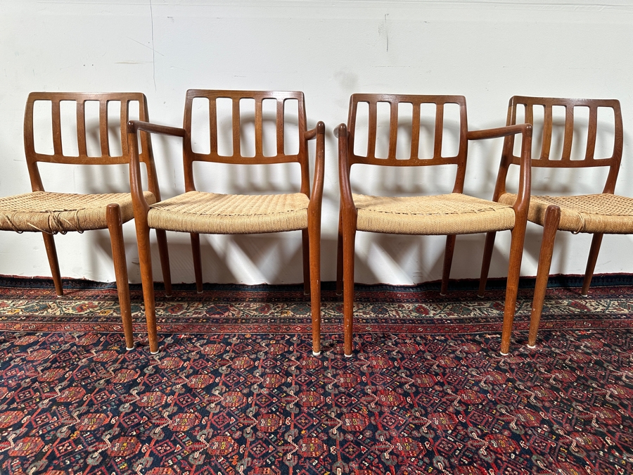 Vintage Mid-Century Modern Niels Otto Moller (J. L. Moller) Danish Teak Chairs, 2 X Model 66 Armchairs And 2 X Model 83 (Some Chairs Need Re-roping) [Photo 4]