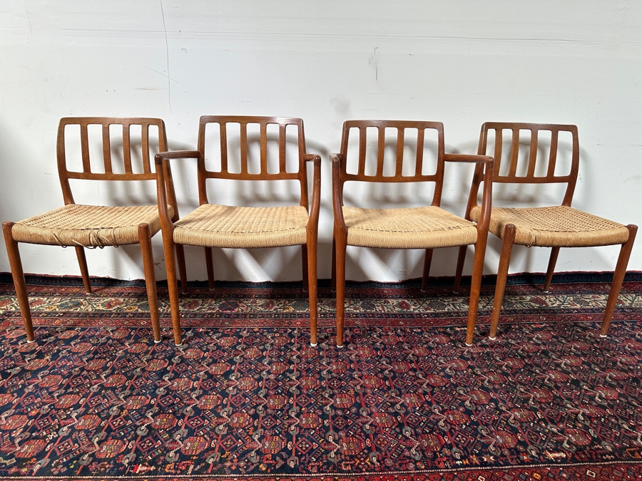 Vintage Mid-Century Modern Niels Otto Moller (J. L. Moller) Danish Teak Chairs, 2 X Model 66 Armchairs And 2 X Model 83 (Some Chairs Need Re-roping) [Photo 3]