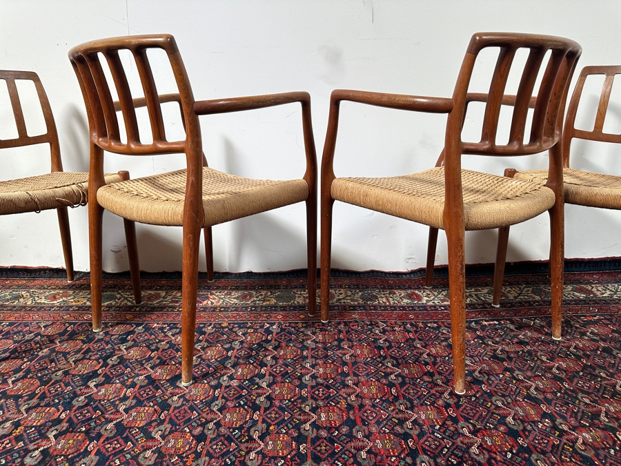 Vintage Mid-Century Modern Niels Otto Moller (J. L. Moller) Danish Teak Chairs, 2 X Model 66 Armchairs And 2 X Model 83 (Some Chairs Need Re-roping) [Photo 20]