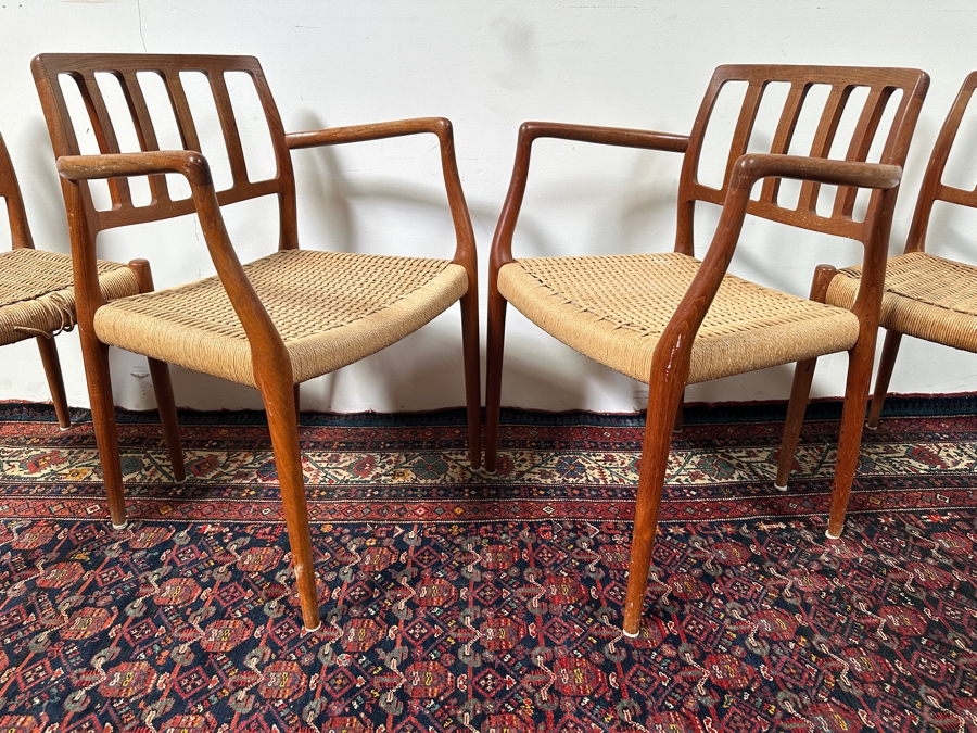 Vintage Mid-Century Modern Niels Otto Moller (J. L. Moller) Danish Teak Chairs, 2 X Model 66 Armchairs And 2 X Model 83 (Some Chairs Need Re-roping) [Photo 17]