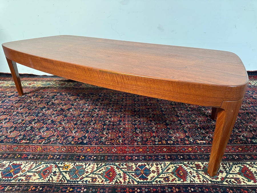 Custom Mid-Century Modern Teak Bow Front Coffee Table With Built-In Sliding Trays On Both Ends 69W X 28D X 19H [Photo 8]