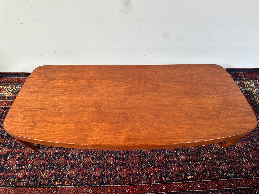 Custom Mid-Century Modern Teak Bow Front Coffee Table With Built-In Sliding Trays On Both Ends 69W X 28D X 19H [Photo 6]