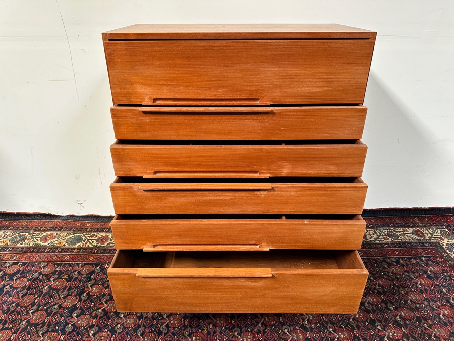 Just Added - Custom Mid-Century Modern Teak 6-Drawer Highboy Chest Of Drawers Dresser 36.5W X 19D X 47H [Photo 6]