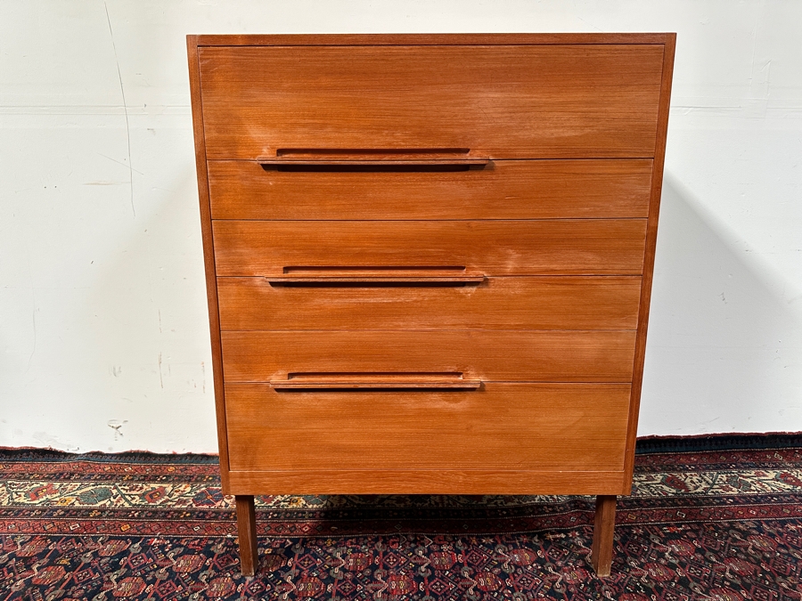 Just Added - Custom Mid-Century Modern Teak 6-Drawer Highboy Chest Of Drawers Dresser 36.5W X 19D X 47H [Photo 3]
