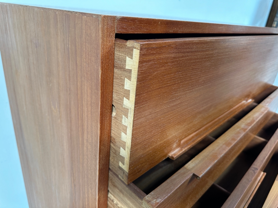 Just Added - Custom Mid-Century Modern Teak 6-Drawer Highboy Chest Of Drawers Dresser 36.5W X 19D X 47H [Photo 7]