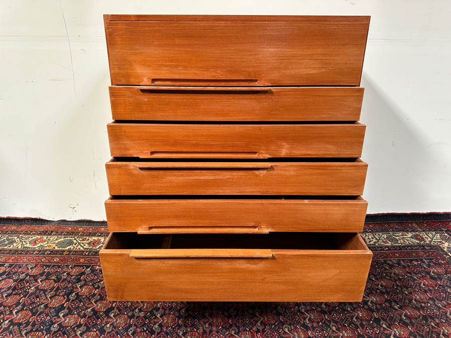 Just Added - Custom Mid-Century Modern Teak 6-Drawer Highboy Chest Of Drawers Dresser 36.5W X 19D X 47H [Photo 5]
