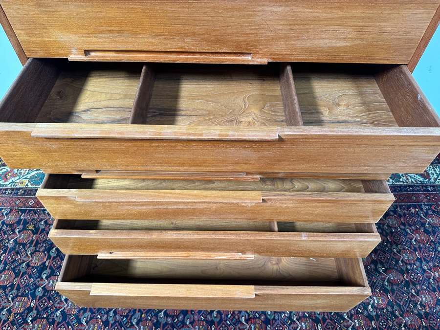 Just Added - Custom Mid-Century Modern Teak 6-Drawer Highboy Chest Of Drawers Dresser 36.5W X 19D X 47H [Photo 8]