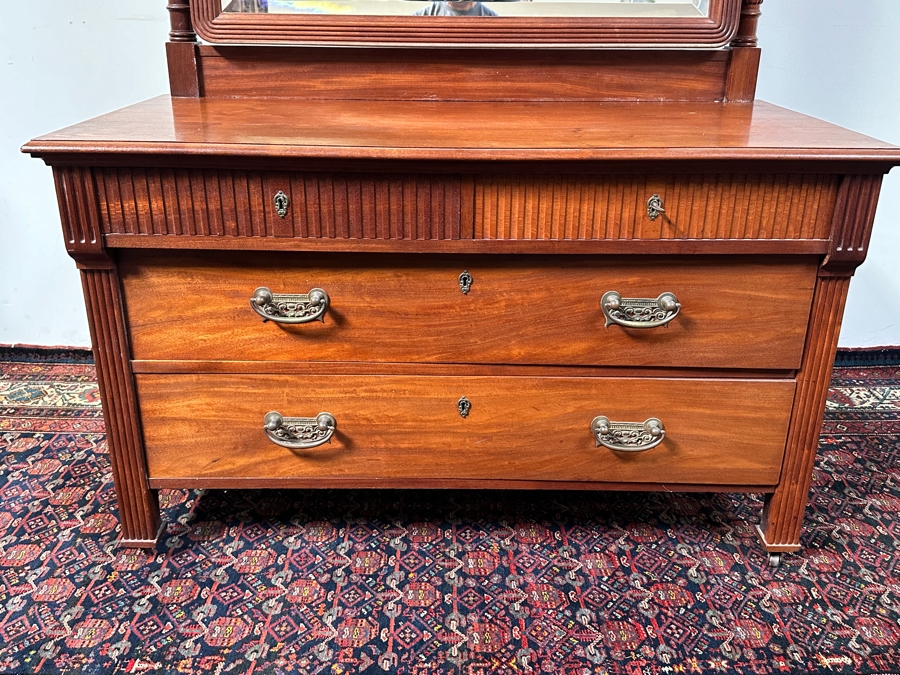 Antique Chest Of Drawers With Lockable Drawers And Adjustable Swing Mirror 50W X 24D X 72H [Photo 4]