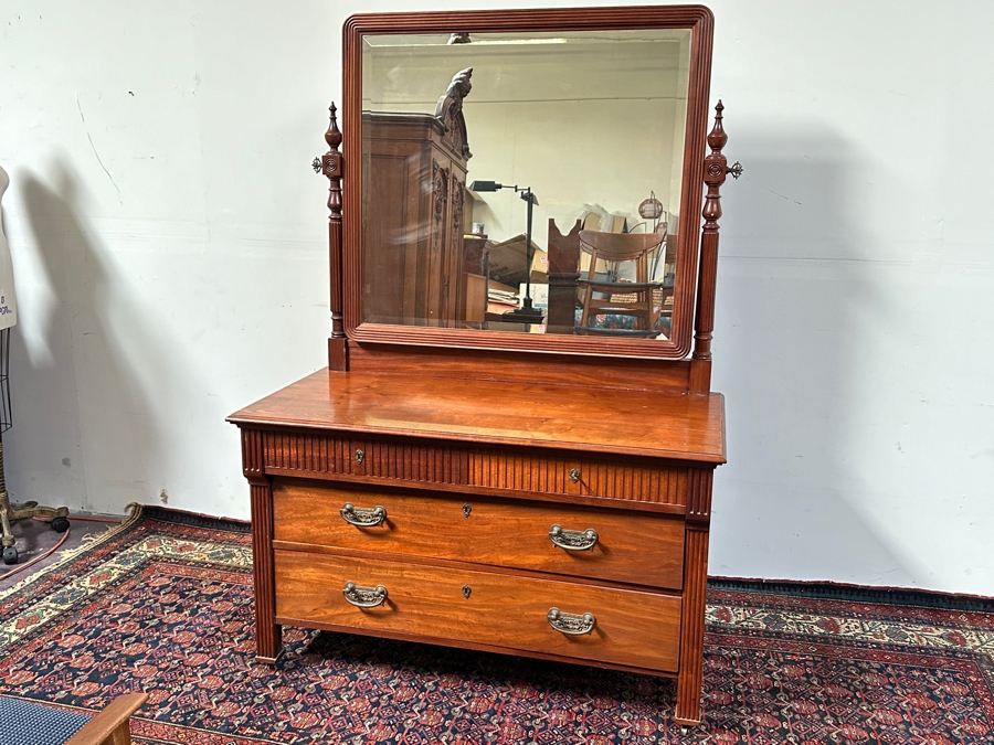 Antique Chest Of Drawers With Lockable Drawers And Adjustable Swing Mirror 50W X 24D X 72H [Photo 2]