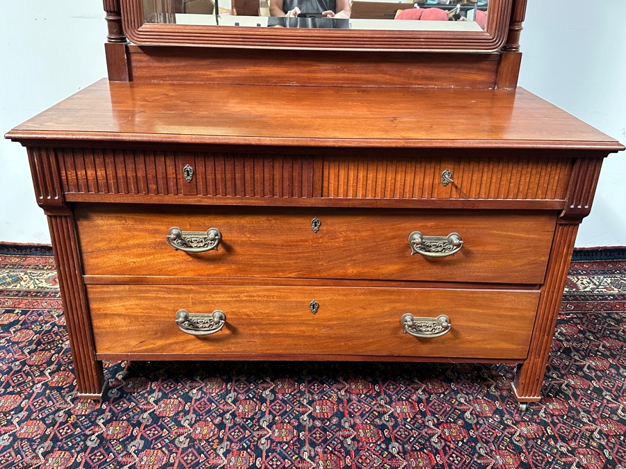 Antique Chest Of Drawers With Lockable Drawers And Adjustable Swing Mirror 50W X 24D X 72H [Photo 3]
