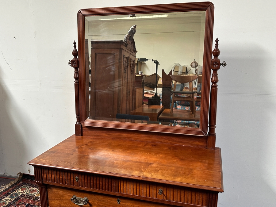 Antique Chest Of Drawers With Lockable Drawers And Adjustable Swing Mirror 50W X 24D X 72H [Photo 5]