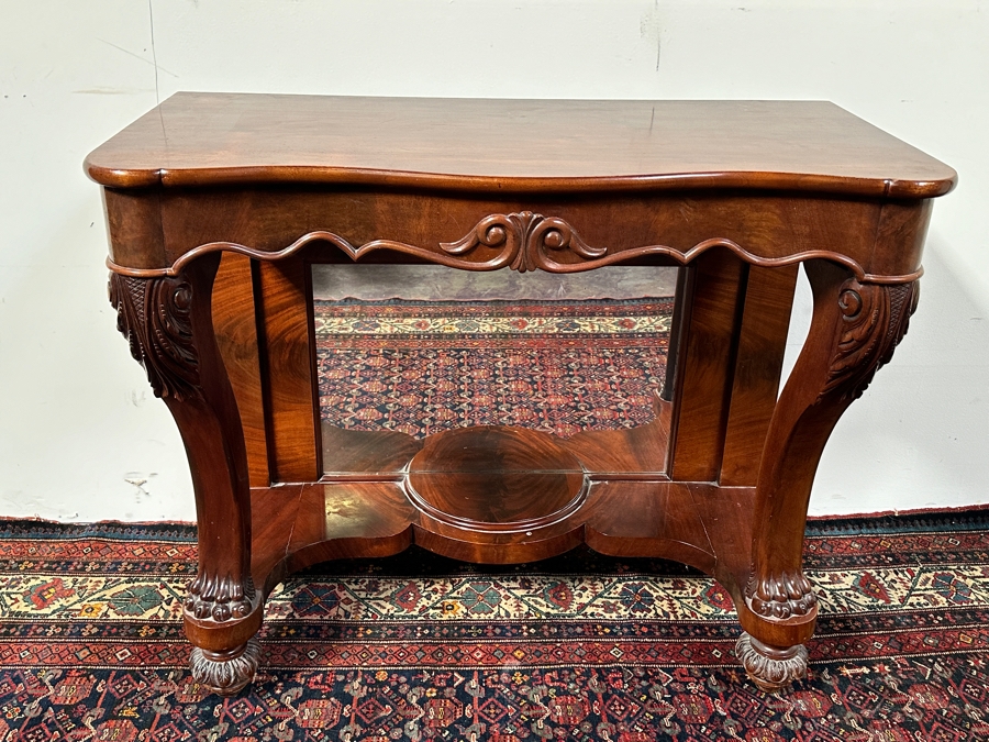Antique Carved Wooden Console Table With Back Mirror 44W X 21D X 36.5H [Photo 3]
