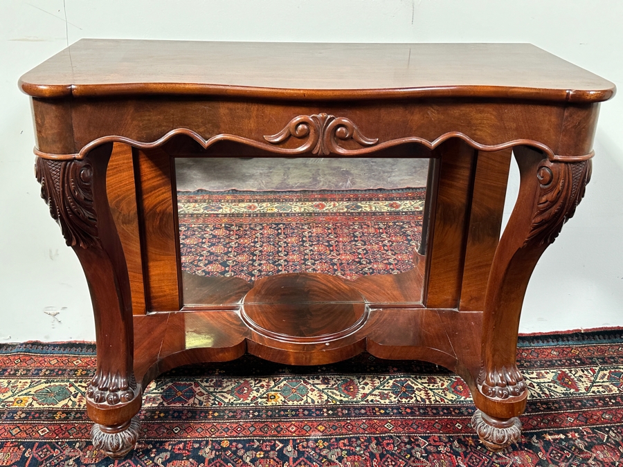 Antique Carved Wooden Console Table With Back Mirror 44W X 21D X 36.5H [Photo 4]