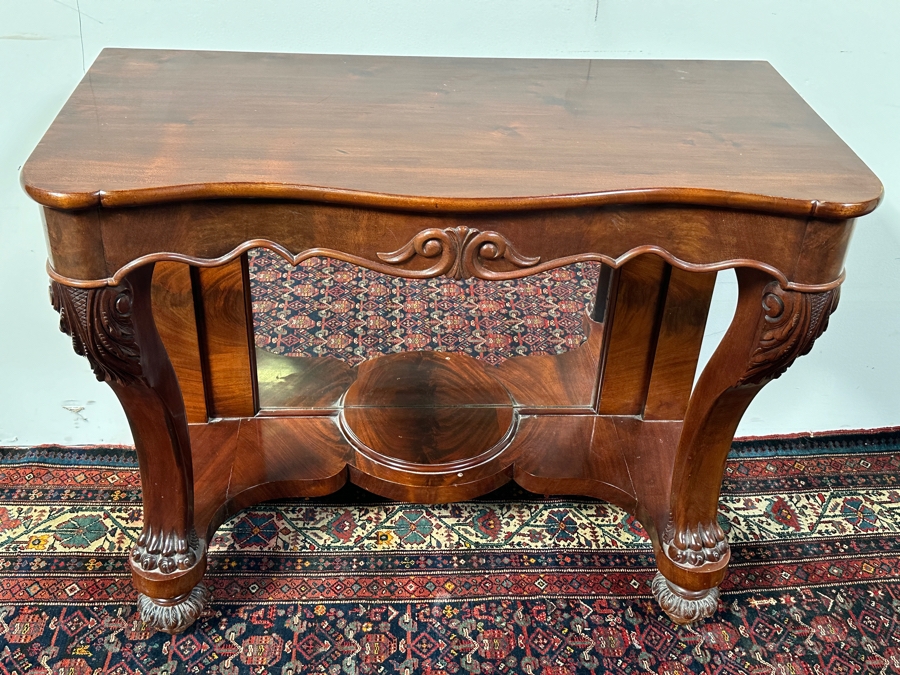 Antique Carved Wooden Console Table With Back Mirror 44W X 21D X 36.5H [Photo 5]