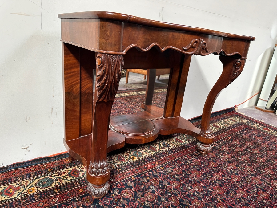 Antique Carved Wooden Console Table With Back Mirror 44W X 21D X 36.5H [Photo 9]