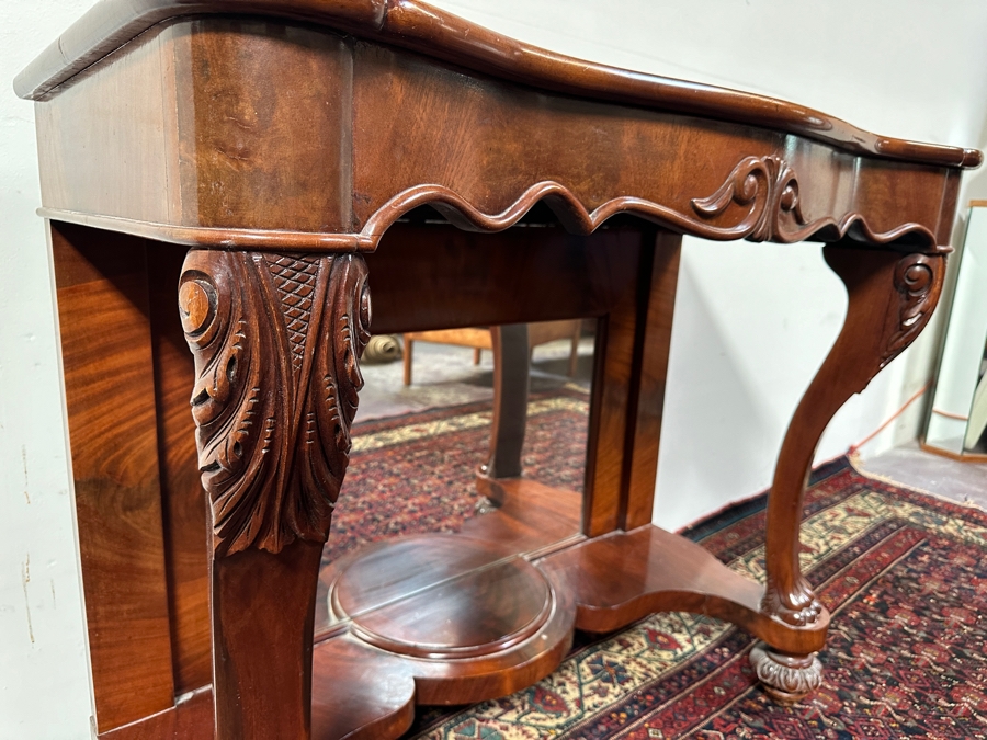 Antique Carved Wooden Console Table With Back Mirror 44W X 21D X 36.5H [Photo 7]