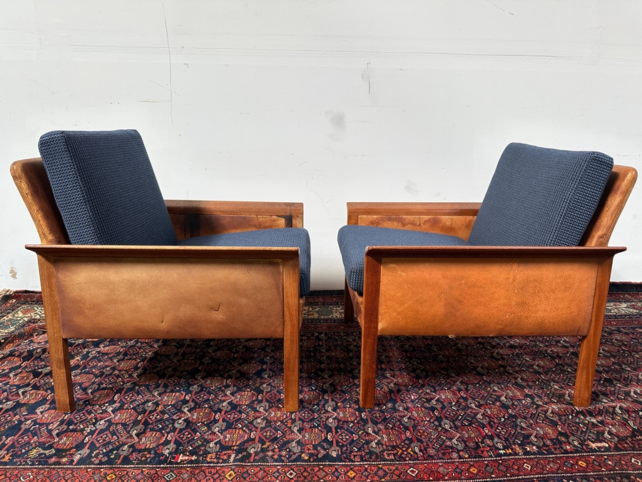Pair Of Vintage Mid-Century Danish Modern Teak And Leather Armchairs Designed By Knut Saeter For Vatne Mobler 28W X 27D X 28H [Photo 2]
