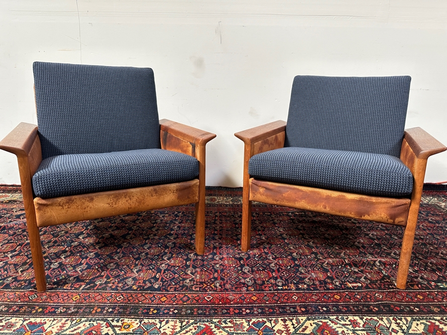Pair Of Vintage Mid-Century Danish Modern Teak And Leather Armchairs Designed By Knut Saeter For Vatne Mobler 28W X 27D X 28H [Photo 3]