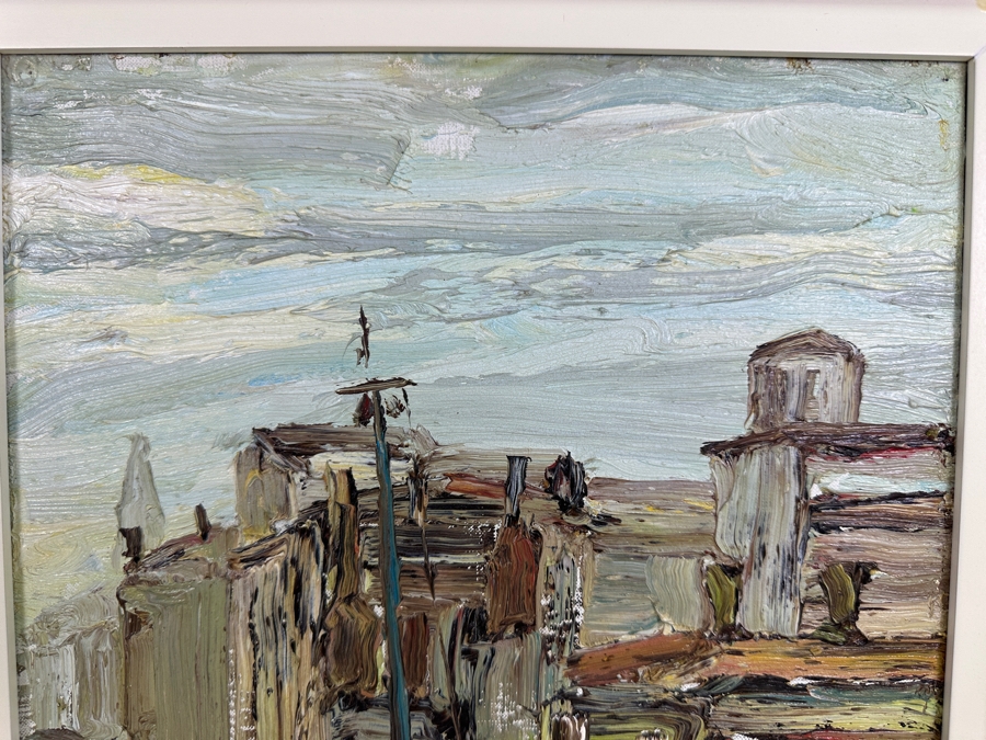 Dino Tronchin (20th Century, Italian) Original Abstract Expressionist Oil Painting On Canvas Of A Ship In Harbor Artist Signed Lower Right Titled And Signed On Verso 12 X 16 [Photo 5]