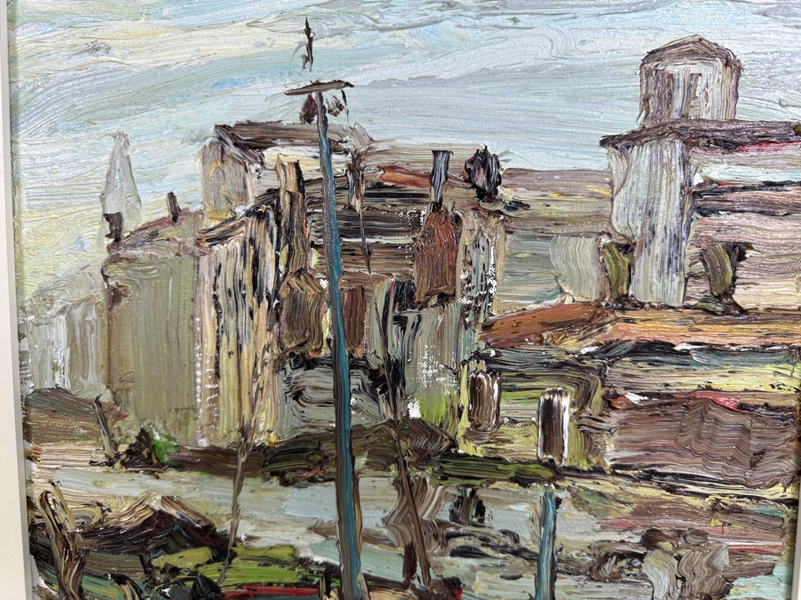 Dino Tronchin (20th Century, Italian) Original Abstract Expressionist Oil Painting On Canvas Of A Ship In Harbor Artist Signed Lower Right Titled And Signed On Verso 12 X 16 [Photo 4]