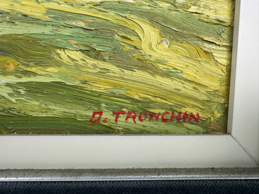 Dino Tronchin (20th Century, Italian) Original Abstract Expressionist Oil Painting On Canvas Of A Ship In Harbor Artist Signed Lower Right Titled And Signed On Verso 16 X 12 [Photo 5]