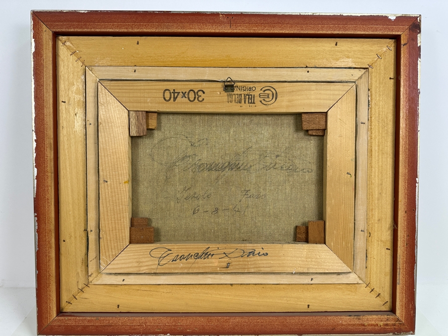 Dino Tronchin (20th Century, Italian) Original Abstract Expressionist Oil Painting On Canvas Of A Ship In Harbor Artist Signed Lower Right Titled And Signed On Verso 16 X 12 [Photo 6]