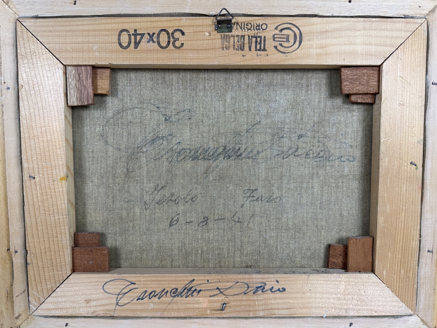 Dino Tronchin (20th Century, Italian) Original Abstract Expressionist Oil Painting On Canvas Of A Ship In Harbor Artist Signed Lower Right Titled And Signed On Verso 16 X 12 [Photo 7]