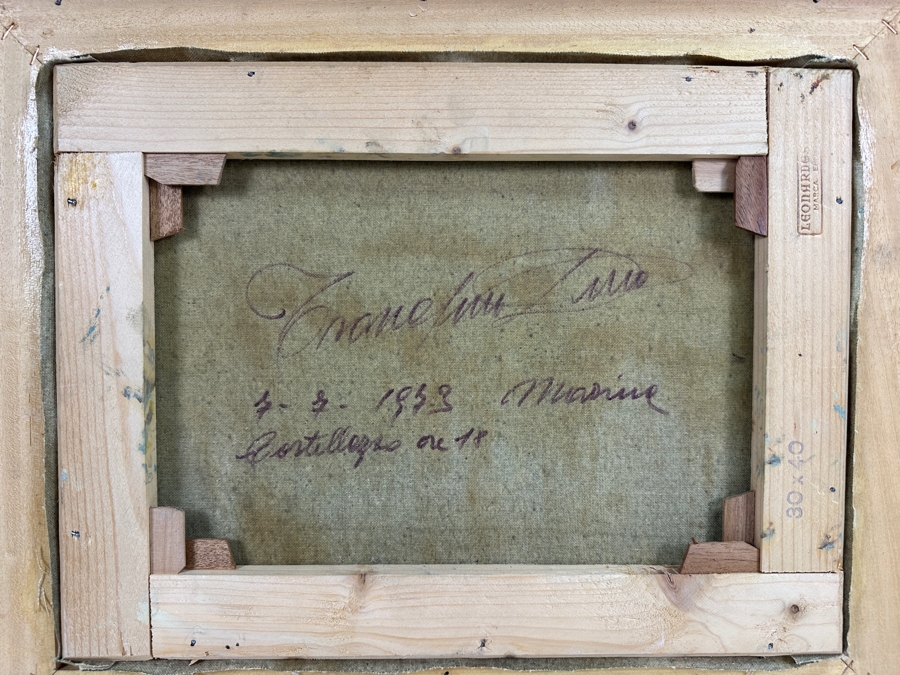 Dino Tronchin (20th Century, Italian) Original Abstract Expressionist Oil Painting On Canvas Of Ship In Harbor Artist Signed And Titled On Verso 16 X 12 [Photo 4]