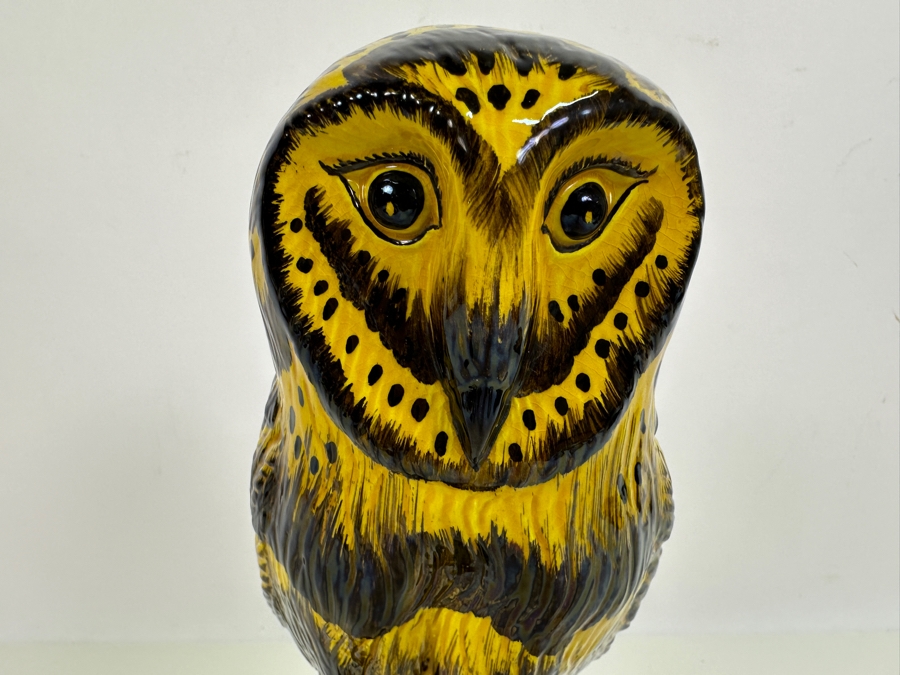 Hand Painted Italian Bassano Ceramic Owl (See Photos For Repairs On Base) 10H [Photo 2]
