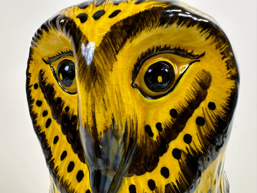 Hand Painted Italian Bassano Ceramic Owl (See Photos For Repairs On Base) 10H [Photo 7]