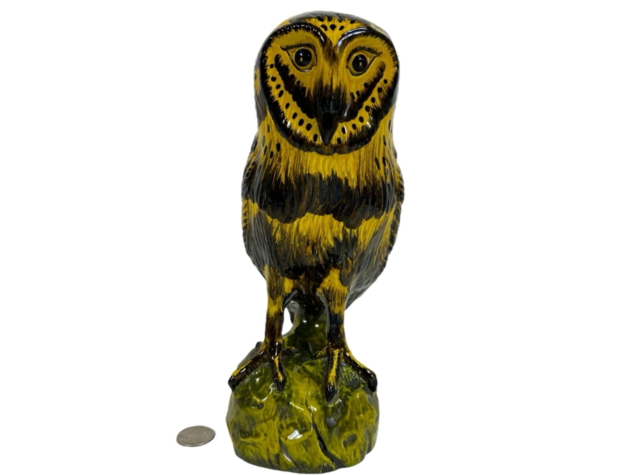 Hand Painted Italian Bassano Ceramic Owl (See Photos For Repairs On Base) 10H [Photo 1]