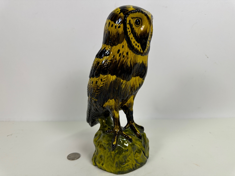 Hand Painted Italian Bassano Ceramic Owl (See Photos For Repairs On Base) 10H [Photo 3]