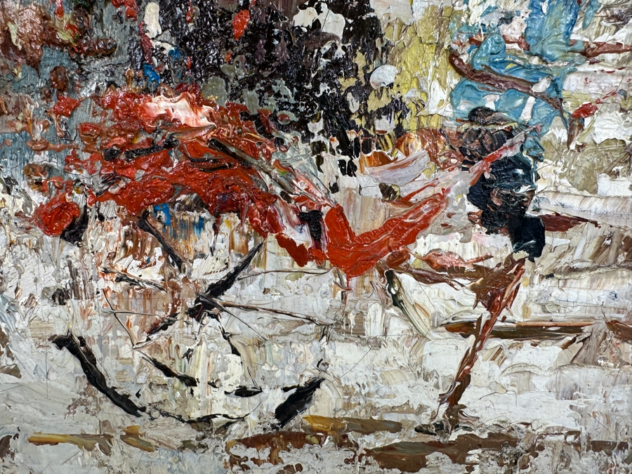 Vintage Mid-Century Original Abstract City Scene Oil Painting On Canvas Artist Signed Lower Left Illegible Signature 20 X 30 [Photo 6]