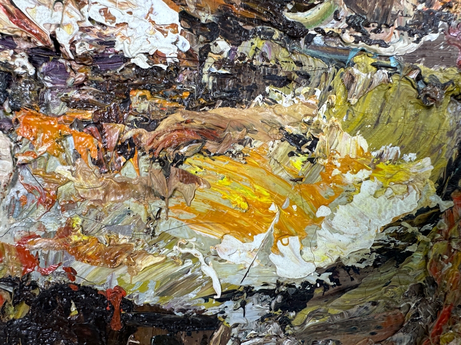 Vintage Mid-Century Original Abstract City Scene Oil Painting On Canvas Artist Signed Lower Left Illegible Signature 20 X 30 [Photo 7]