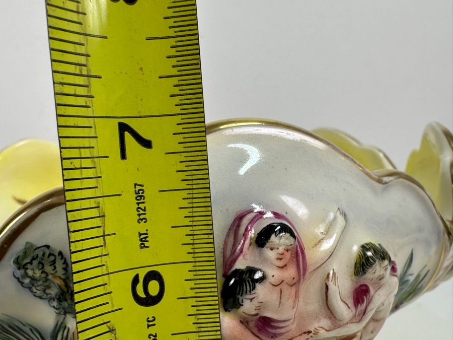 Large Vintage Signed Italian Capodimonte Footed Porcelain Hand Painted Pedestal Bowl 13.5W X 7H Slight Chip On Bottom Of Base [Photo 19]