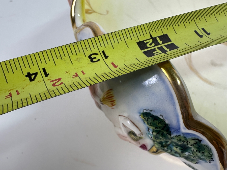 Large Vintage Signed Italian Capodimonte Footed Porcelain Hand Painted Pedestal Bowl 13.5W X 7H Slight Chip On Bottom Of Base [Photo 18]