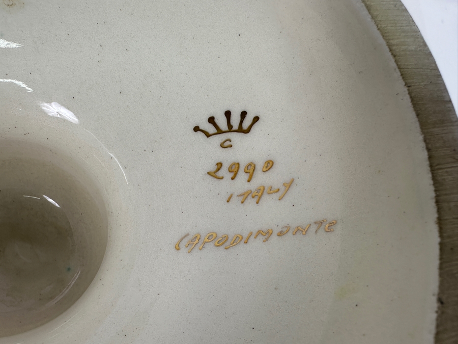 Large Vintage Signed Italian Capodimonte Footed Porcelain Hand Painted Pedestal Bowl 13.5W X 7H Slight Chip On Bottom Of Base [Photo 15]