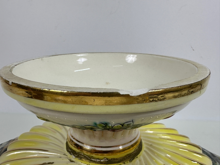 Large Vintage Signed Italian Capodimonte Footed Porcelain Hand Painted Pedestal Bowl 13.5W X 7H Slight Chip On Bottom Of Base [Photo 17]