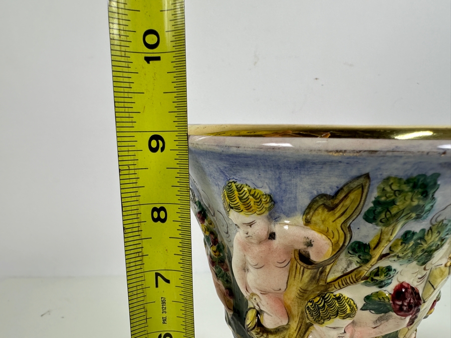 Pair Of Vintage Signed Italian Capodimonte Footed Porcelain Hand Painted Vases 9H [Photo 19]