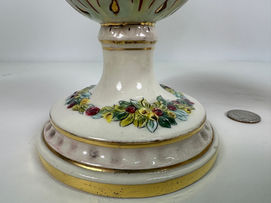 Pair Of Vintage Signed Italian Capodimonte Footed Porcelain Hand Painted Vases 9H [Photo 13]